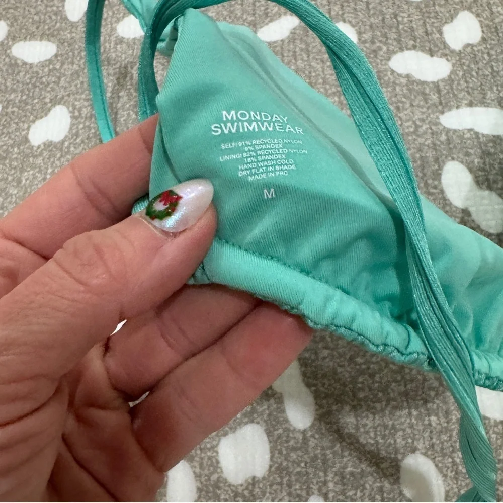 NWT Monday Swimwear bikini top Kauai turquoise wide rib open back triangle
